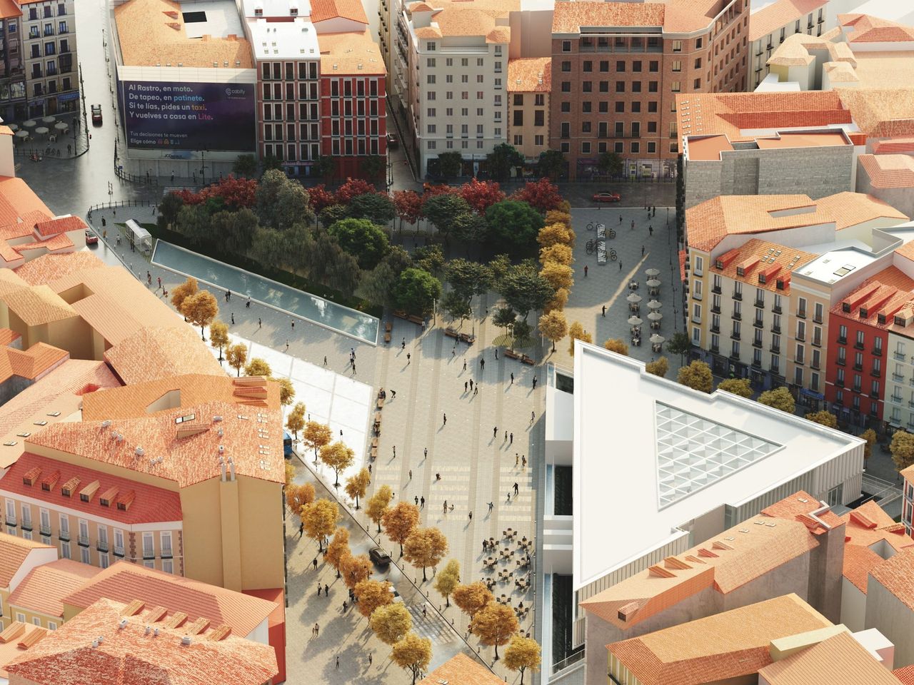 Render aéreo 3D de promoción residencial