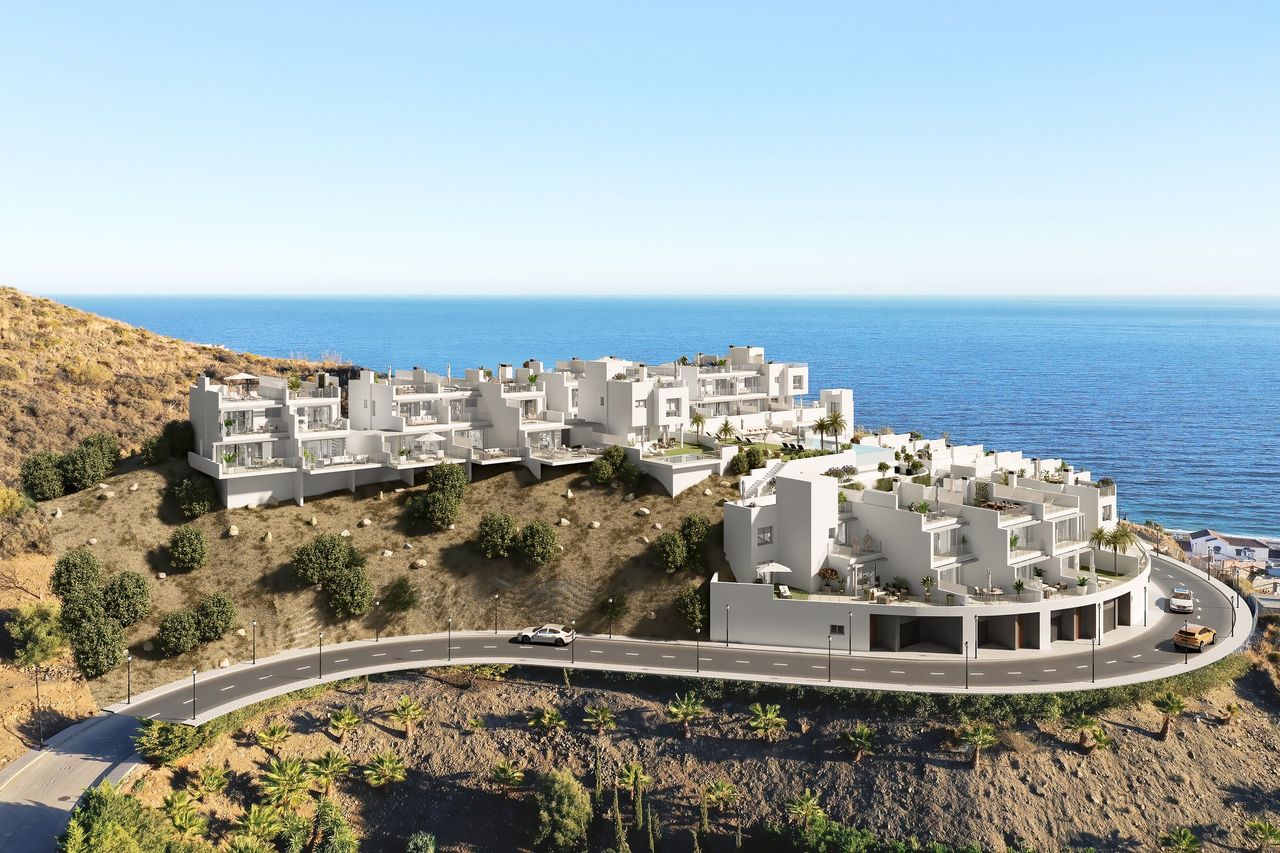 Render aéreo 3D de promoción residencial