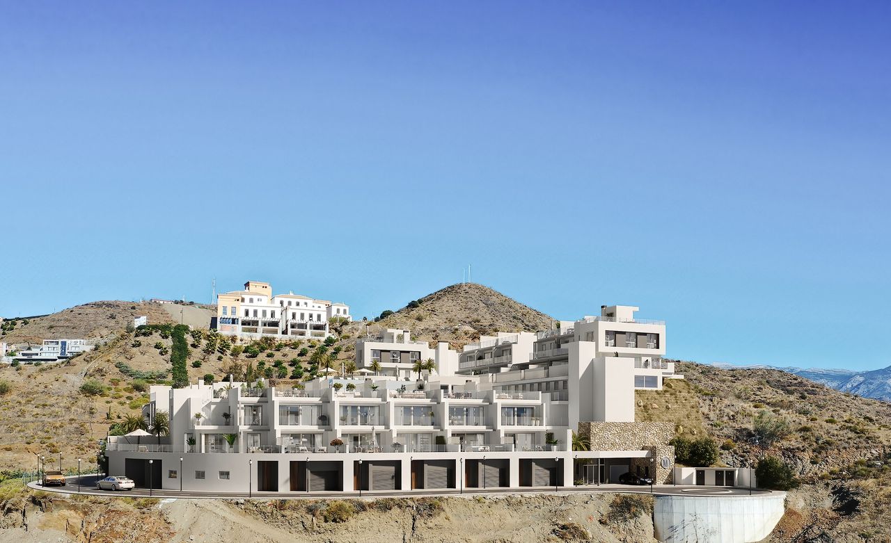 Render aéreo 3D de promoción residencial