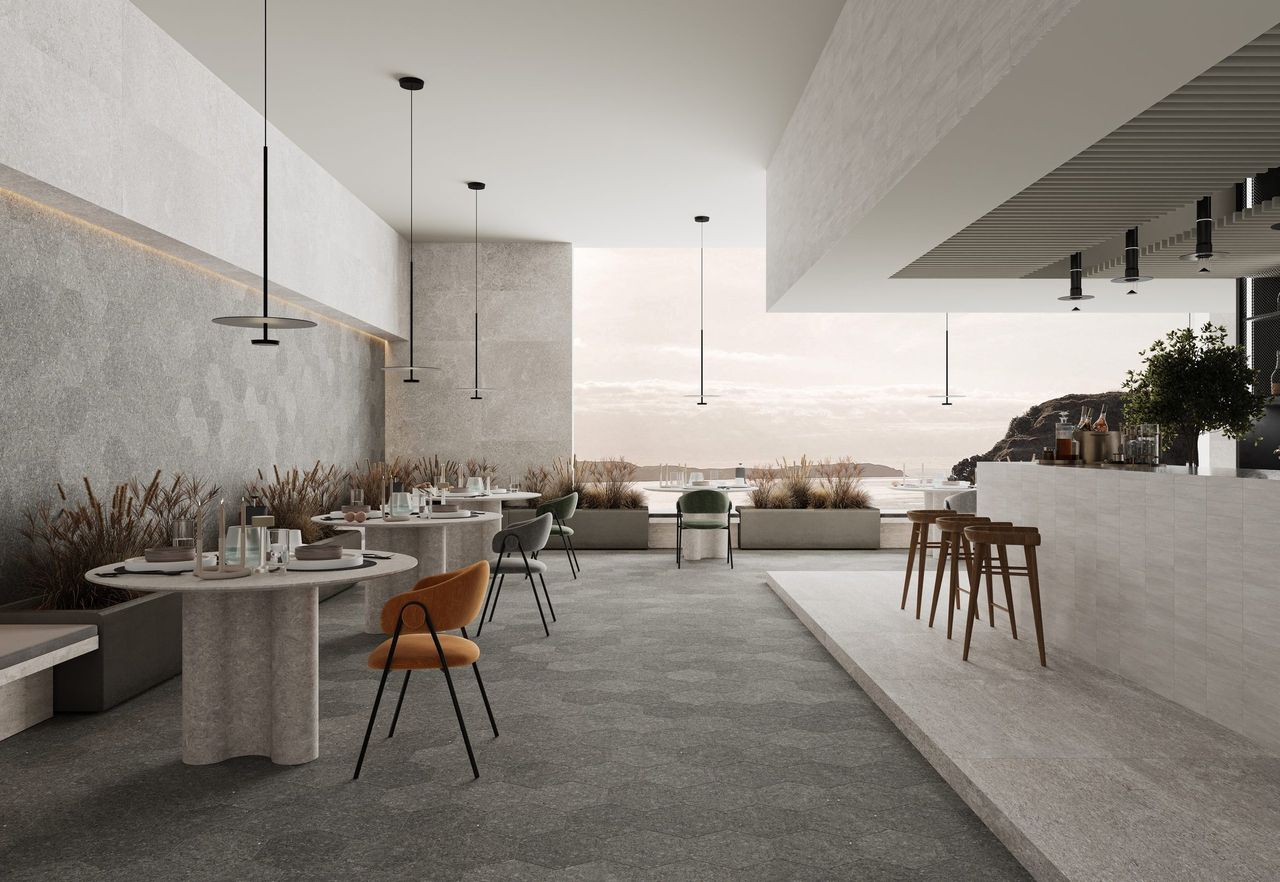 Render 3D de espacio comercial y oficinas