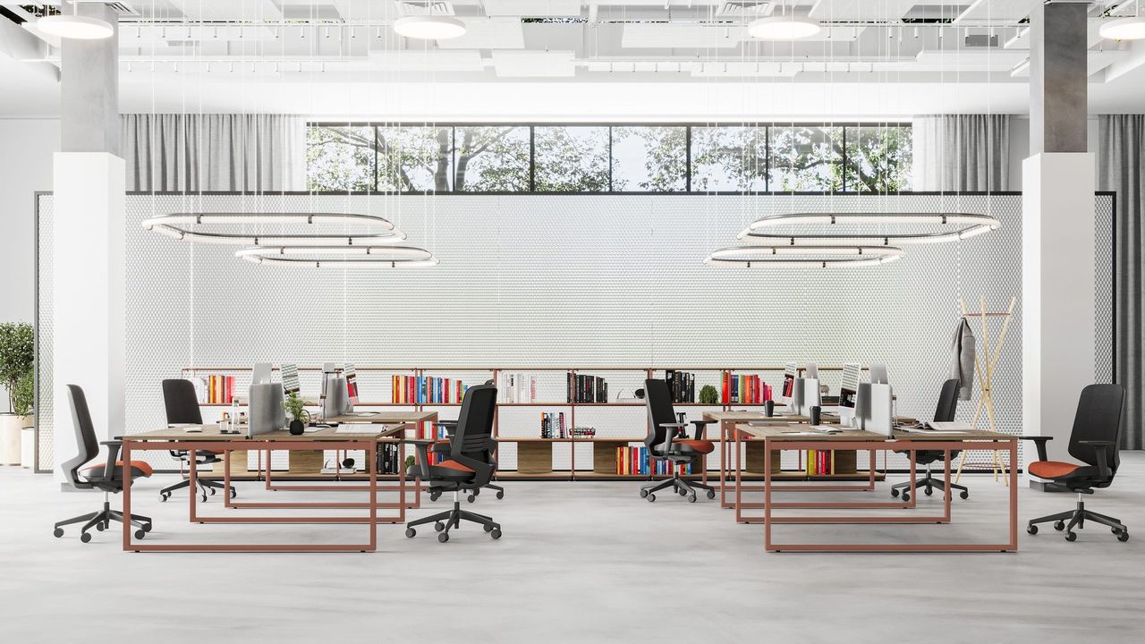 Render 3D de espacio comercial y oficinas