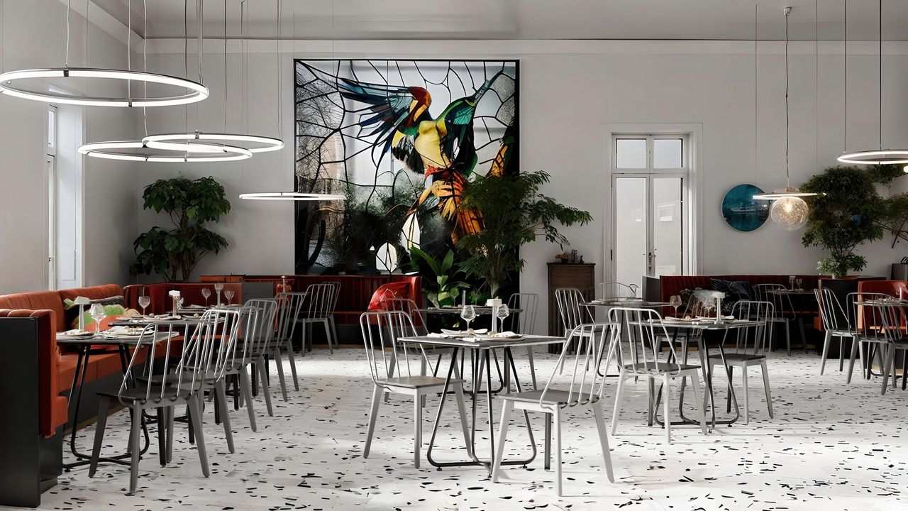 Render 3D de espacio comercial y oficinas