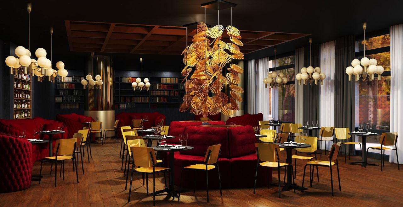 Render 3D de espacio comercial y oficinas