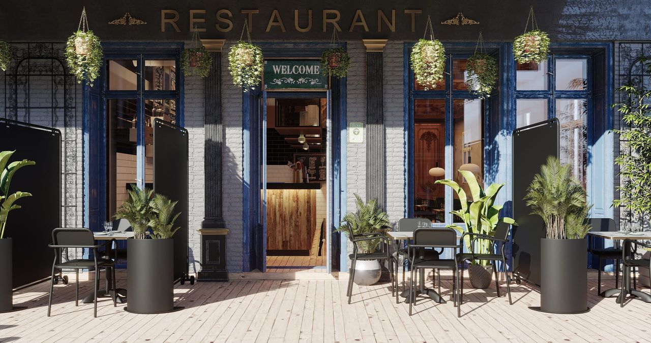 Render 3D de espacio comercial y oficinas