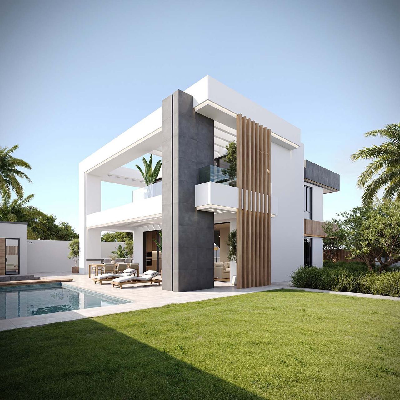 Render exterior 3D de arquitectura