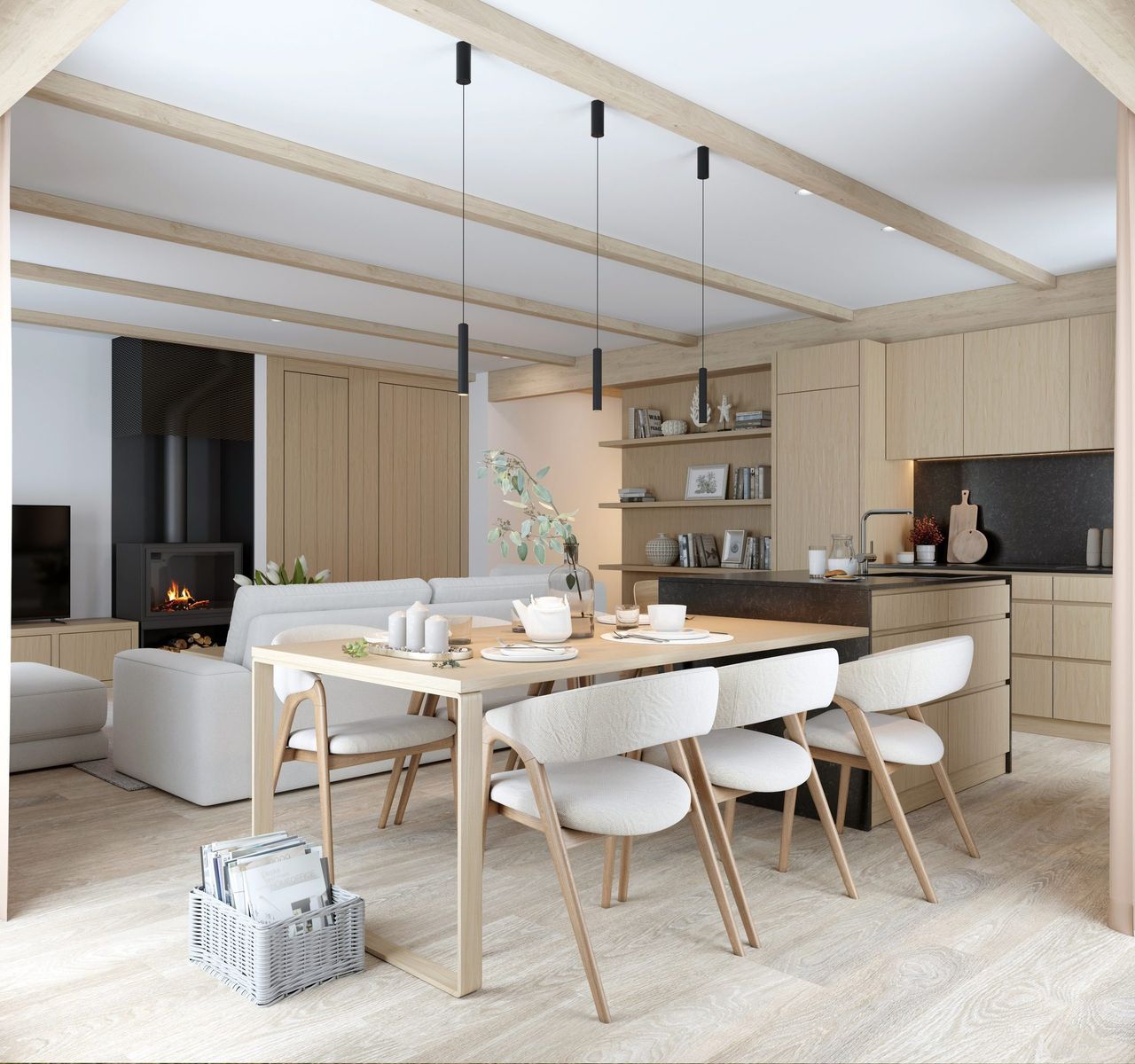 Render interior 3D de vivienda