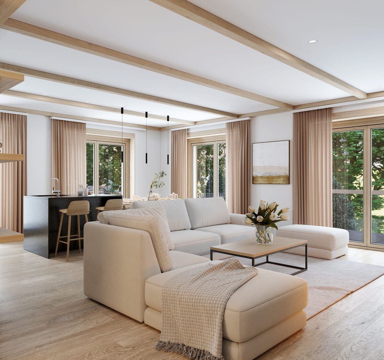 Render interior 3D de vivienda