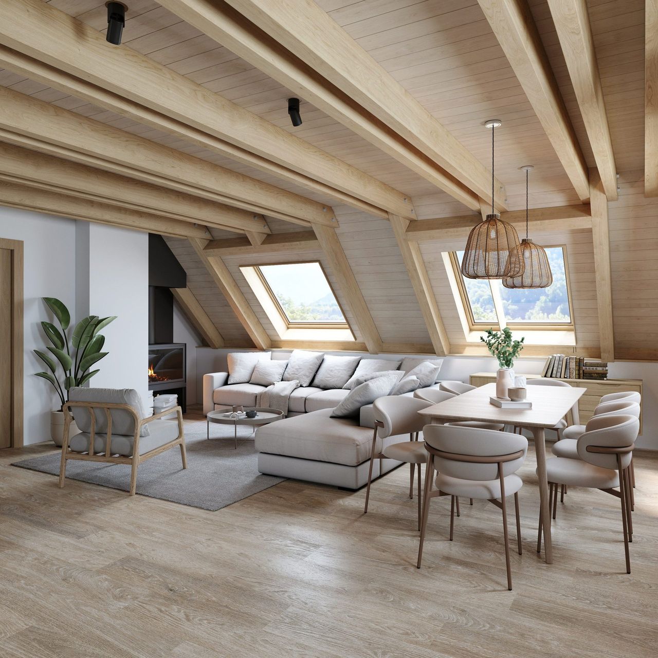 Render interior 3D de vivienda