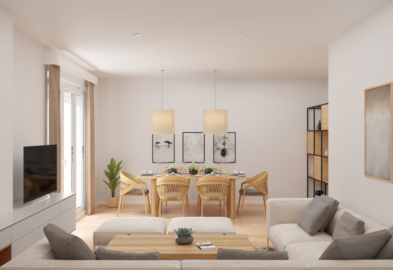 Render interior 3D de vivienda