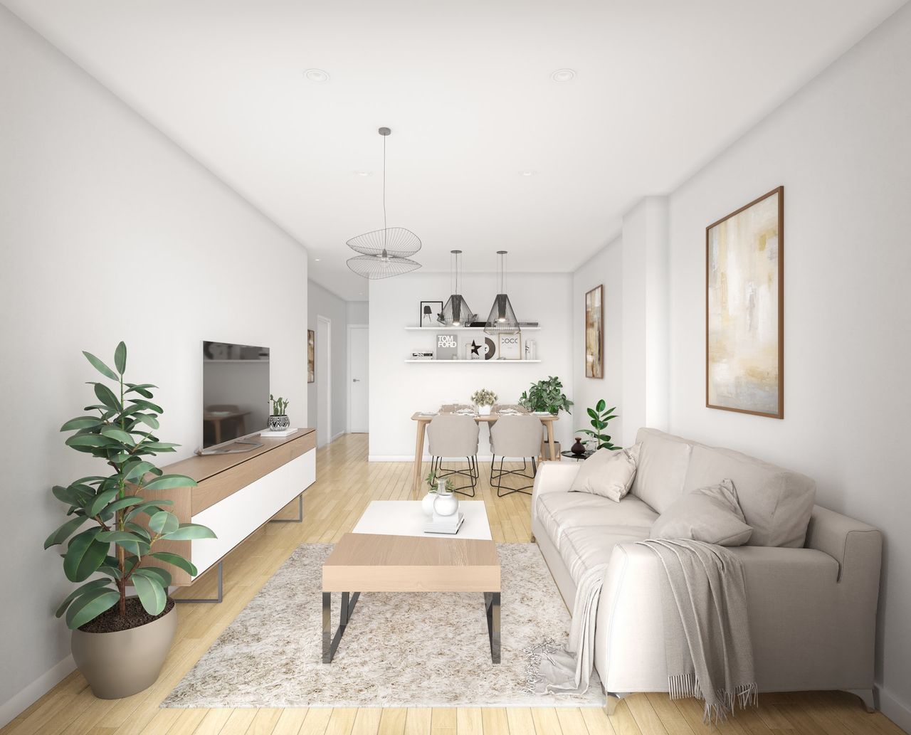 Render interior 3D de vivienda